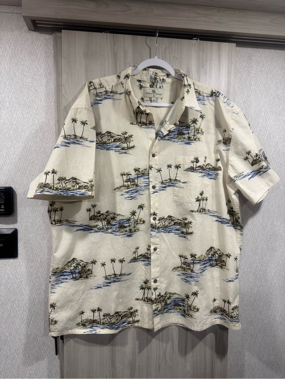 Tropical Palm Short-Sleeve Hawaiian Style Button-Down Shirt - Cream